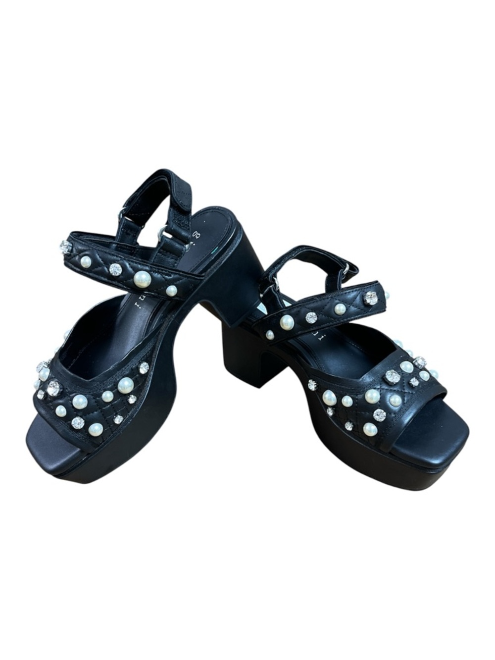 Gianni Bini Zoeyythree Pearl & Jewel Quilted Platform Sandals - Black